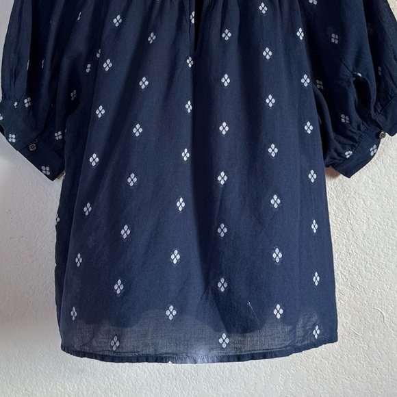 J Crew Smock Neck Puff Sleeve Top Dot Navy Blue Lightweight Cotton Shirt CA591 - Picture 8 of 10